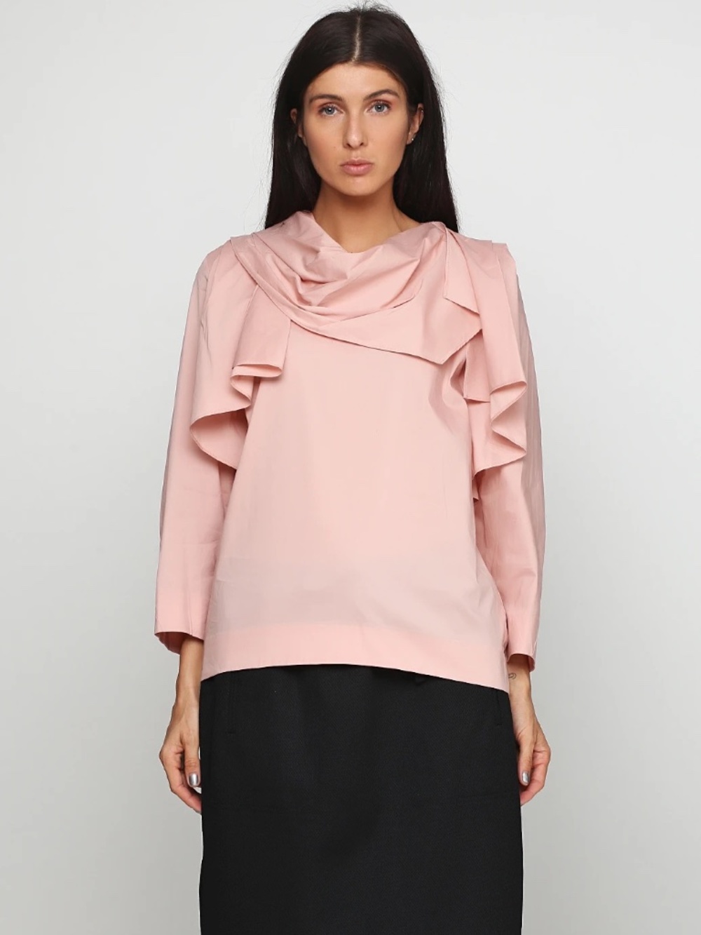 COS Draped Ruffle Blouse Dusty Pink Cotton Blend Long Sleeve Women